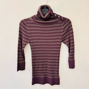 Free People Anas striped ribbed plum turtleneck sweater size small